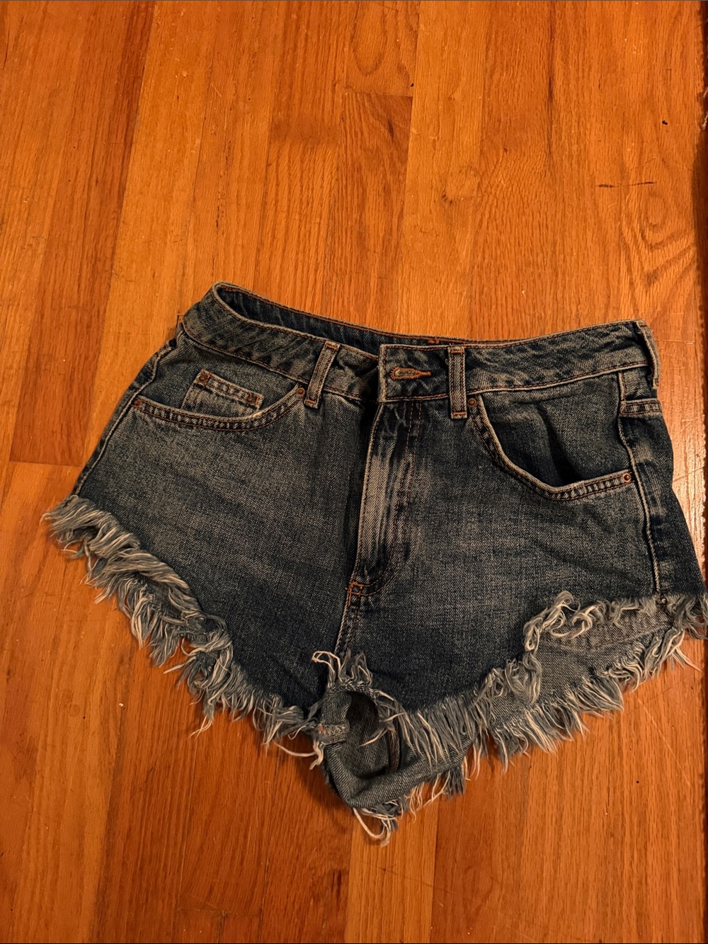 Topshop Dark Blue Frayed Hem Denim Shorts